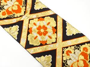 アンティーク　斜め格子に華紋・桐模様織り出し袋帯（材料）